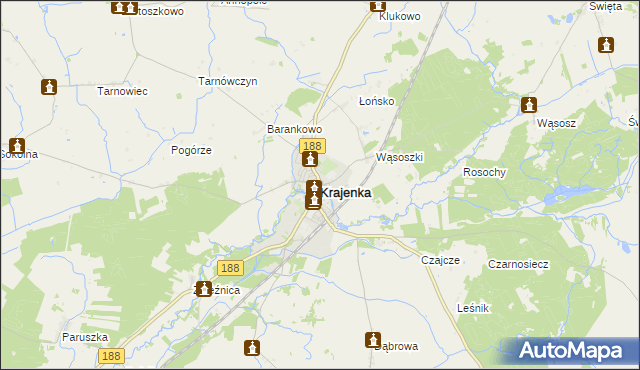 mapa Krajenka, Krajenka na mapie Targeo