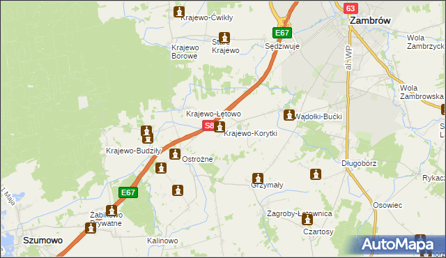 mapa Krajewo-Korytki, Krajewo-Korytki na mapie Targeo