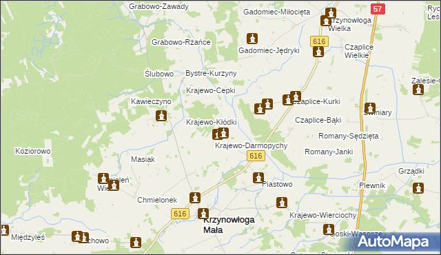 mapa Krajewo Wielkie gmina Krzynowłoga Mała, Krajewo Wielkie gmina Krzynowłoga Mała na mapie Targeo