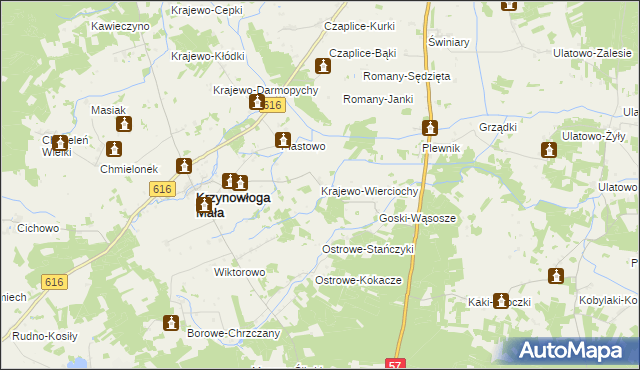 mapa Krajewo-Wierciochy, Krajewo-Wierciochy na mapie Targeo