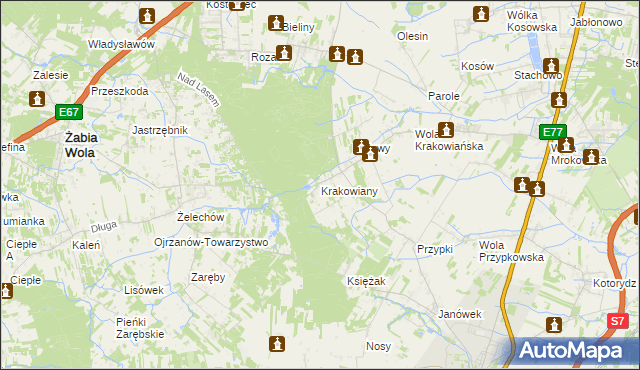 mapa Krakowiany gmina Nadarzyn, Krakowiany gmina Nadarzyn na mapie Targeo