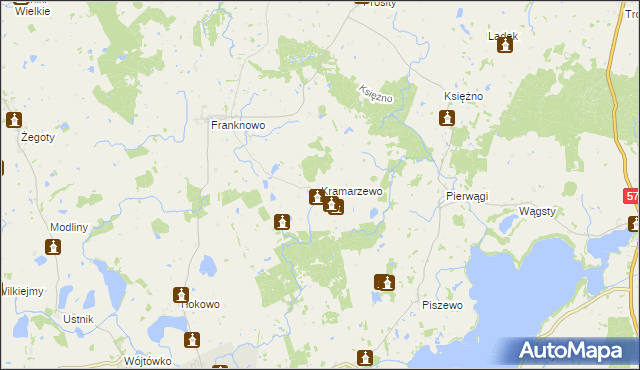 mapa Kramarzewo gmina Jeziorany, Kramarzewo gmina Jeziorany na mapie Targeo