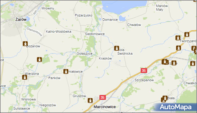 mapa Krasków gmina Marcinowice, Krasków gmina Marcinowice na mapie Targeo