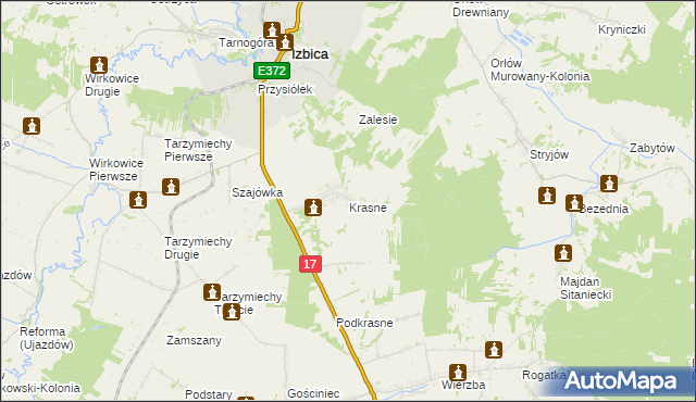 mapa Krasne gmina Stary Zamość, Krasne gmina Stary Zamość na mapie Targeo