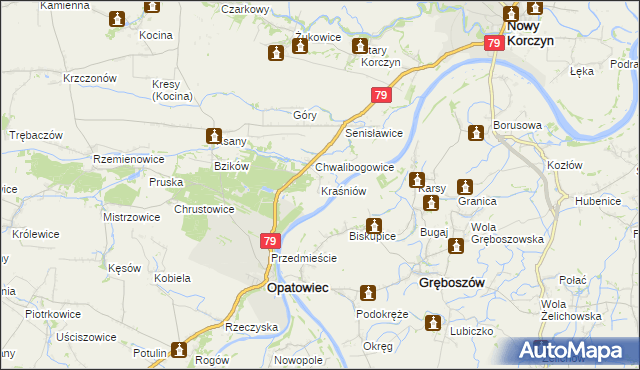 mapa Kraśniów, Kraśniów na mapie Targeo