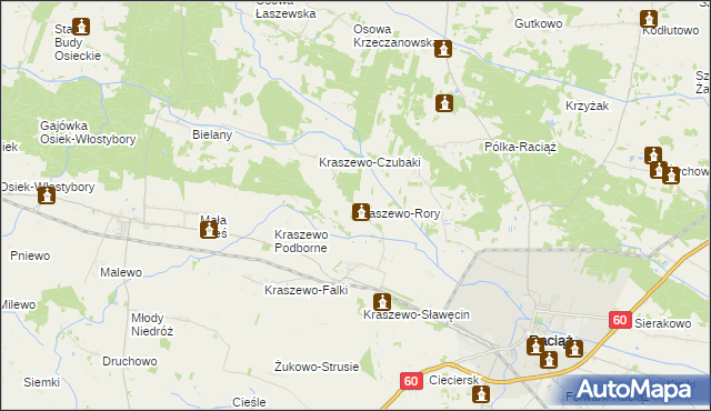 mapa Kraszewo-Rory, Kraszewo-Rory na mapie Targeo