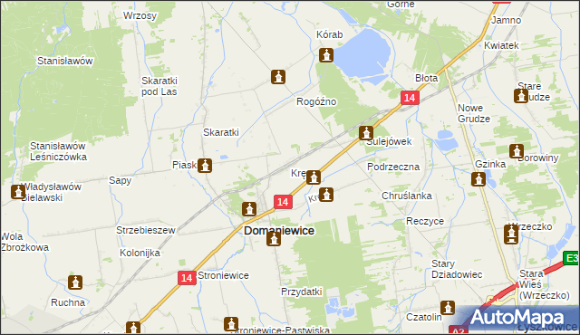 mapa Krępa gmina Domaniewice, Krępa gmina Domaniewice na mapie Targeo