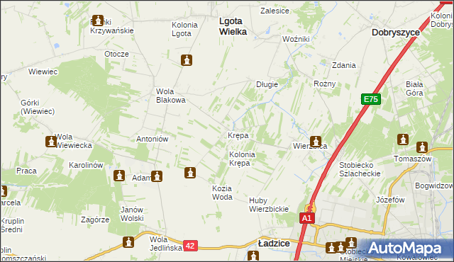 mapa Krępa gmina Lgota Wielka, Krępa gmina Lgota Wielka na mapie Targeo