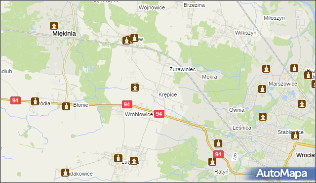 mapa Krępice gmina Miękinia, Krępice gmina Miękinia na mapie Targeo