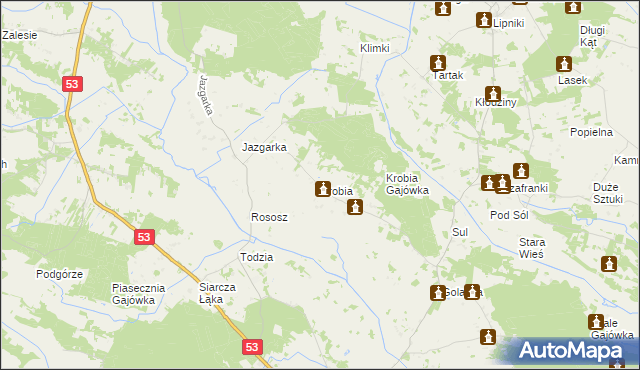 mapa Krobia gmina Kadzidło, Krobia gmina Kadzidło na mapie Targeo