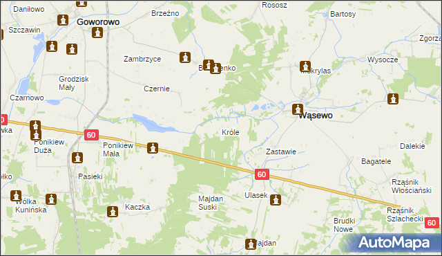 mapa Króle gmina Wąsewo, Króle gmina Wąsewo na mapie Targeo