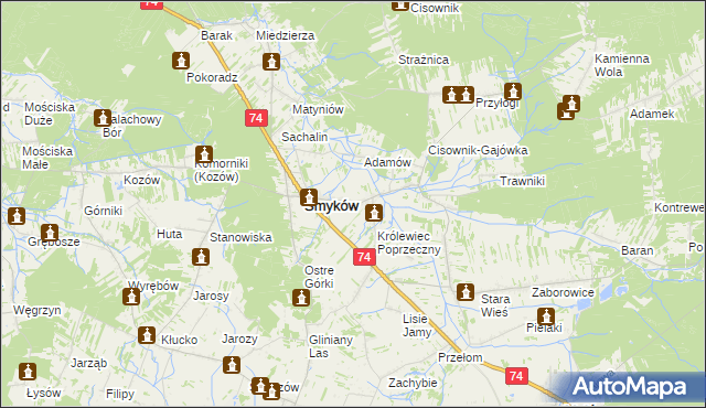 mapa Królewiec gmina Smyków, Królewiec gmina Smyków na mapie Targeo