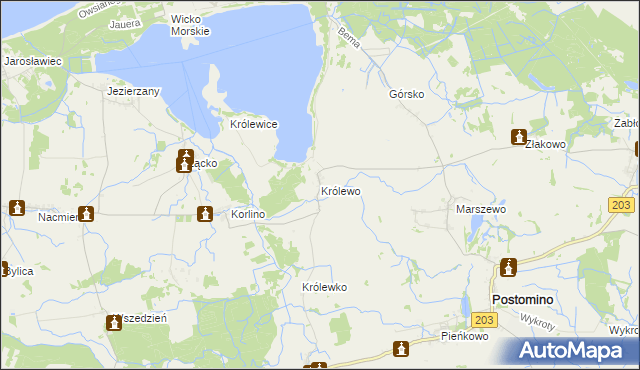 mapa Królewo gmina Postomino, Królewo gmina Postomino na mapie Targeo