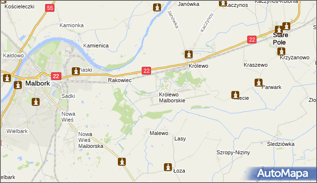 mapa Królewo Malborskie, Królewo Malborskie na mapie Targeo