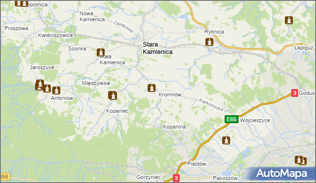 mapa Kromnów gmina Stara Kamienica, Kromnów gmina Stara Kamienica na mapie Targeo