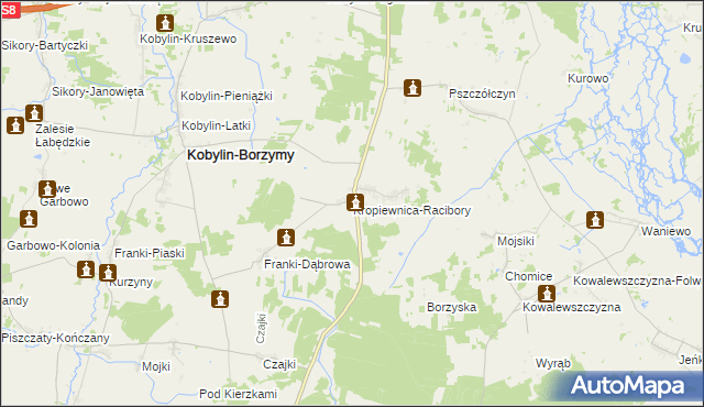 mapa Kropiewnica-Racibory, Kropiewnica-Racibory na mapie Targeo