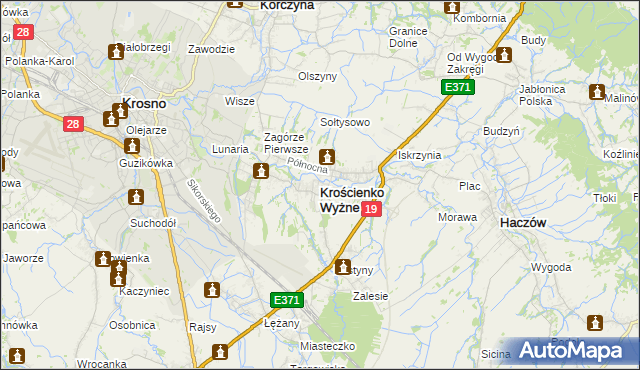 mapa Krościenko Wyżne, Krościenko Wyżne na mapie Targeo