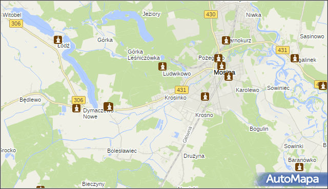 mapa Krosinko gmina Mosina, Krosinko gmina Mosina na mapie Targeo