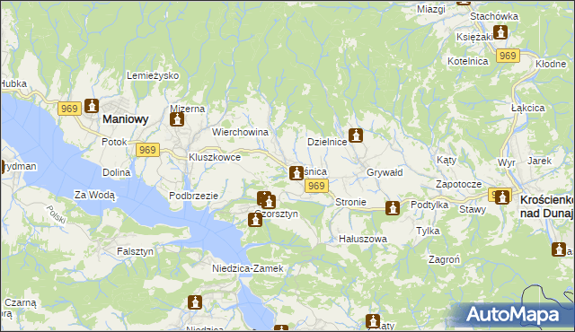 mapa Krośnica gmina Krościenko nad Dunajcem, Krośnica gmina Krościenko nad Dunajcem na mapie Targeo