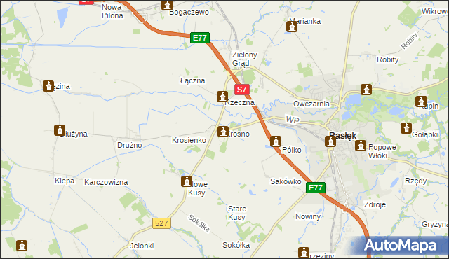 mapa Krosno gmina Pasłęk, Krosno gmina Pasłęk na mapie Targeo