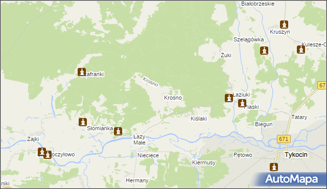 mapa Krosno gmina Tykocin, Krosno gmina Tykocin na mapie Targeo