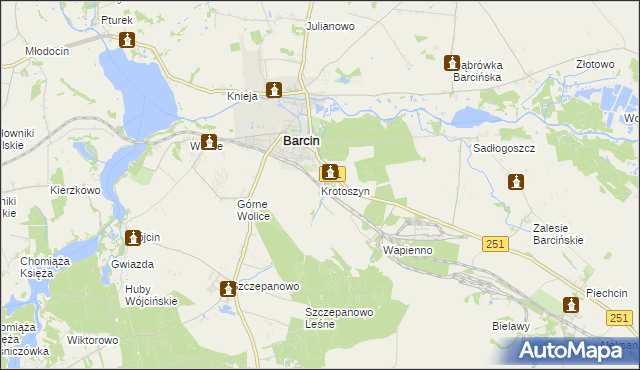 mapa Krotoszyn gmina Barcin, Krotoszyn gmina Barcin na mapie Targeo