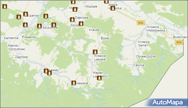 mapa Krowica Lasowa, Krowica Lasowa na mapie Targeo