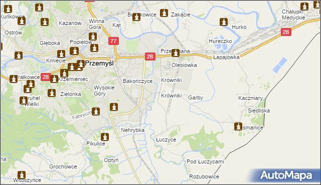 mapa Krówniki gmina Przemyśl, Krówniki gmina Przemyśl na mapie Targeo