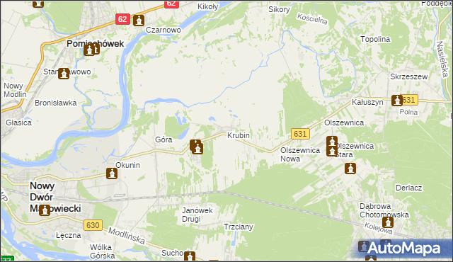 mapa Krubin gmina Wieliszew, Krubin gmina Wieliszew na mapie Targeo