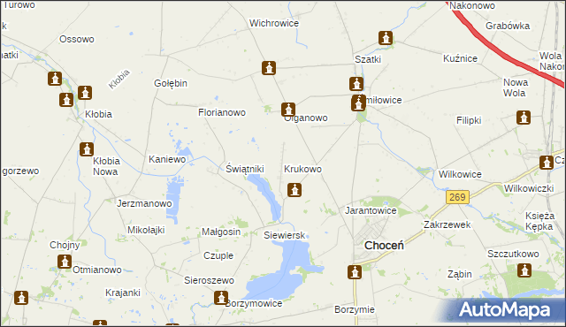 mapa Krukowo gmina Choceń, Krukowo gmina Choceń na mapie Targeo