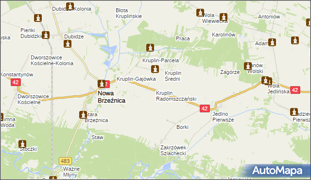 mapa Kruplin Radomszczański, Kruplin Radomszczański na mapie Targeo