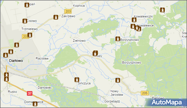 mapa Krupy gmina Darłowo, Krupy gmina Darłowo na mapie Targeo