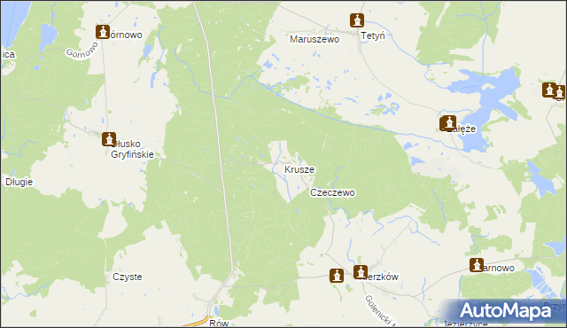 mapa Krusze gmina Myślibórz, Krusze gmina Myślibórz na mapie Targeo