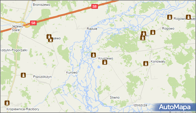 mapa Kruszewo gmina Choroszcz, Kruszewo gmina Choroszcz na mapie Targeo