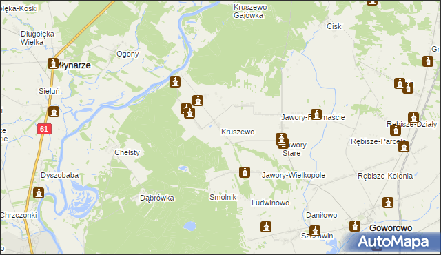 mapa Kruszewo gmina Goworowo, Kruszewo gmina Goworowo na mapie Targeo