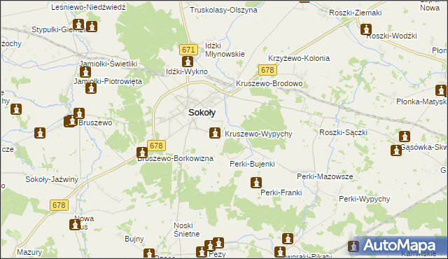 mapa Kruszewo-Wypychy, Kruszewo-Wypychy na mapie Targeo