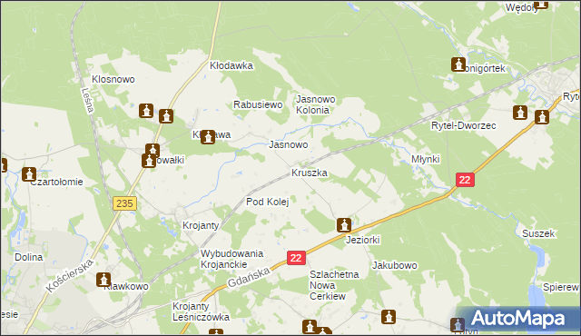 mapa Kruszka gmina Chojnice, Kruszka gmina Chojnice na mapie Targeo
