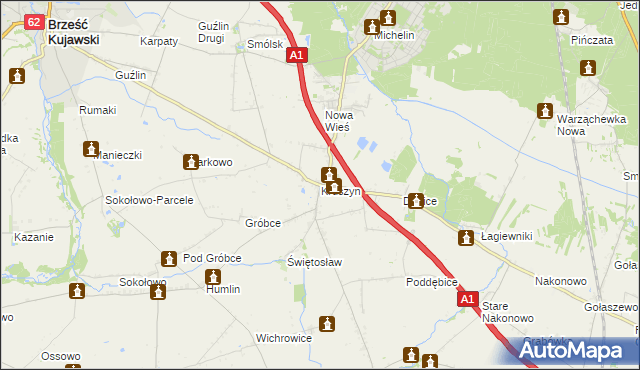 mapa Kruszyn gmina Włocławek, Kruszyn gmina Włocławek na mapie Targeo