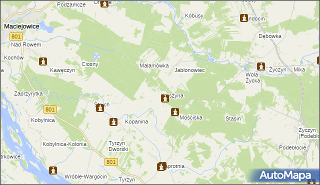 mapa Kruszyna gmina Trojanów, Kruszyna gmina Trojanów na mapie Targeo