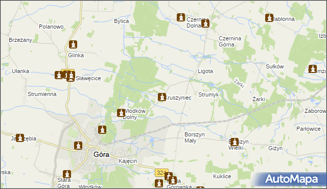 mapa Kruszyniec gmina Góra, Kruszyniec gmina Góra na mapie Targeo