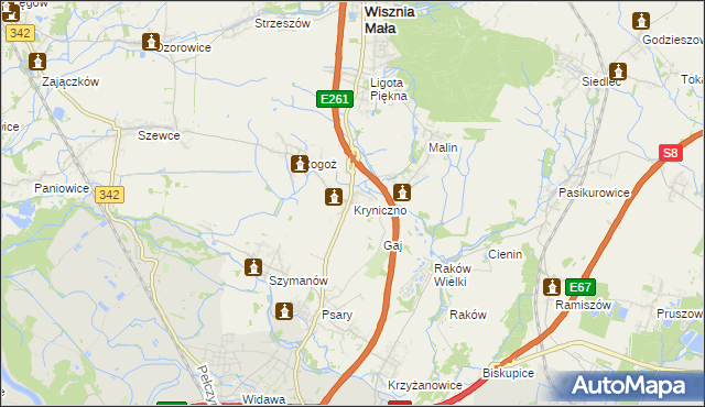 mapa Kryniczno gmina Wisznia Mała, Kryniczno gmina Wisznia Mała na mapie Targeo