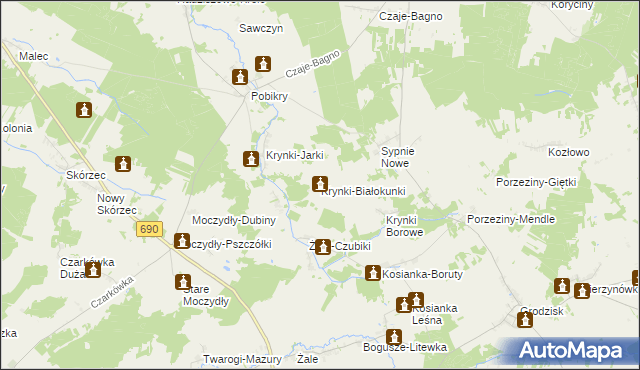 mapa Krynki-Białokunki, Krynki-Białokunki na mapie Targeo