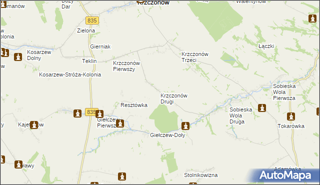 mapa Krzczonów Drugi, Krzczonów Drugi na mapie Targeo