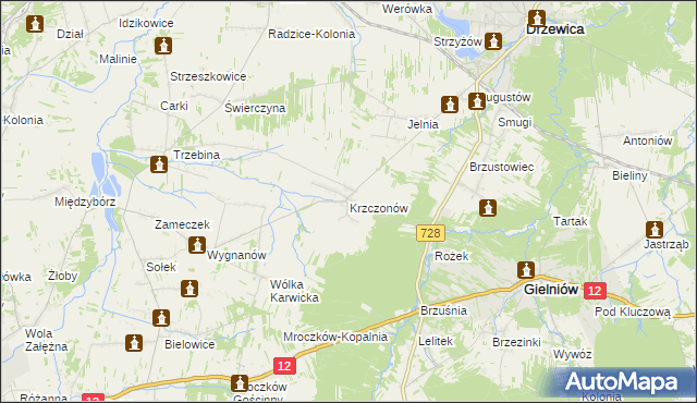 mapa Krzczonów gmina Drzewica, Krzczonów gmina Drzewica na mapie Targeo