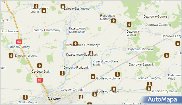 mapa Krzeczkowo-Nowe Bieńki, Krzeczkowo-Nowe Bieńki na mapie Targeo