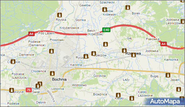 mapa Krzeczów gmina Rzezawa, Krzeczów gmina Rzezawa na mapie Targeo