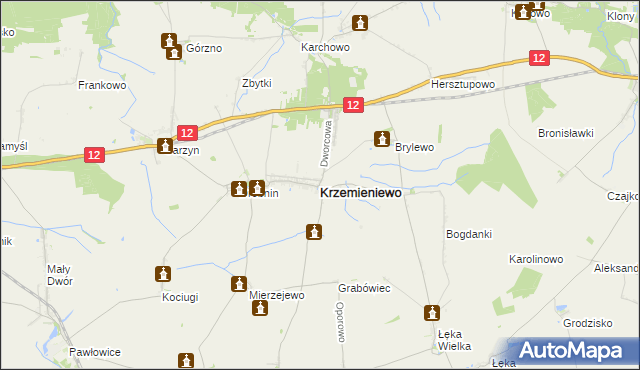 mapa Krzemieniewo powiat leszczyński, Krzemieniewo powiat leszczyński na mapie Targeo