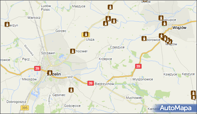 mapa Krzepice gmina Strzelin, Krzepice gmina Strzelin na mapie Targeo