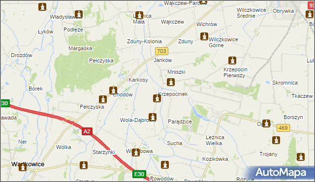 mapa Krzepocinek, Krzepocinek na mapie Targeo