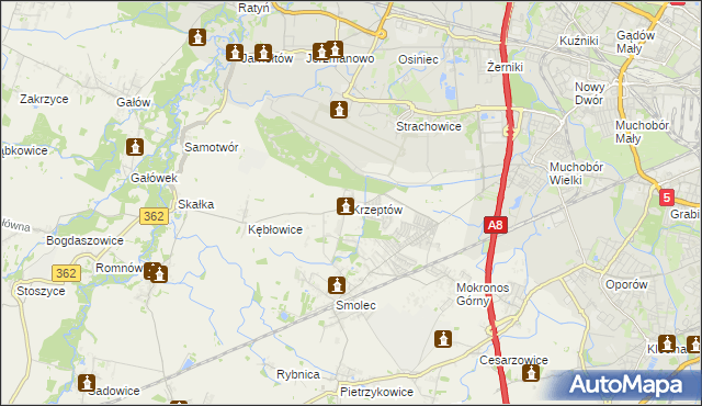 mapa Krzeptów, Krzeptów na mapie Targeo